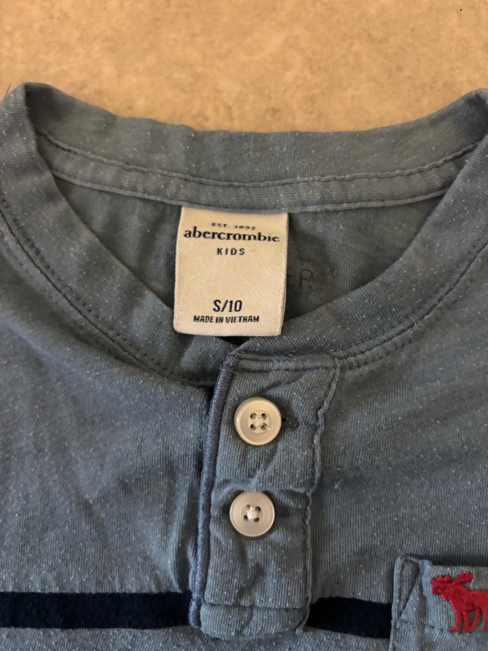 Abercrombie & Fitch Kids Short Sleeve Henley Tee - Dusty Blue with Navy Trim